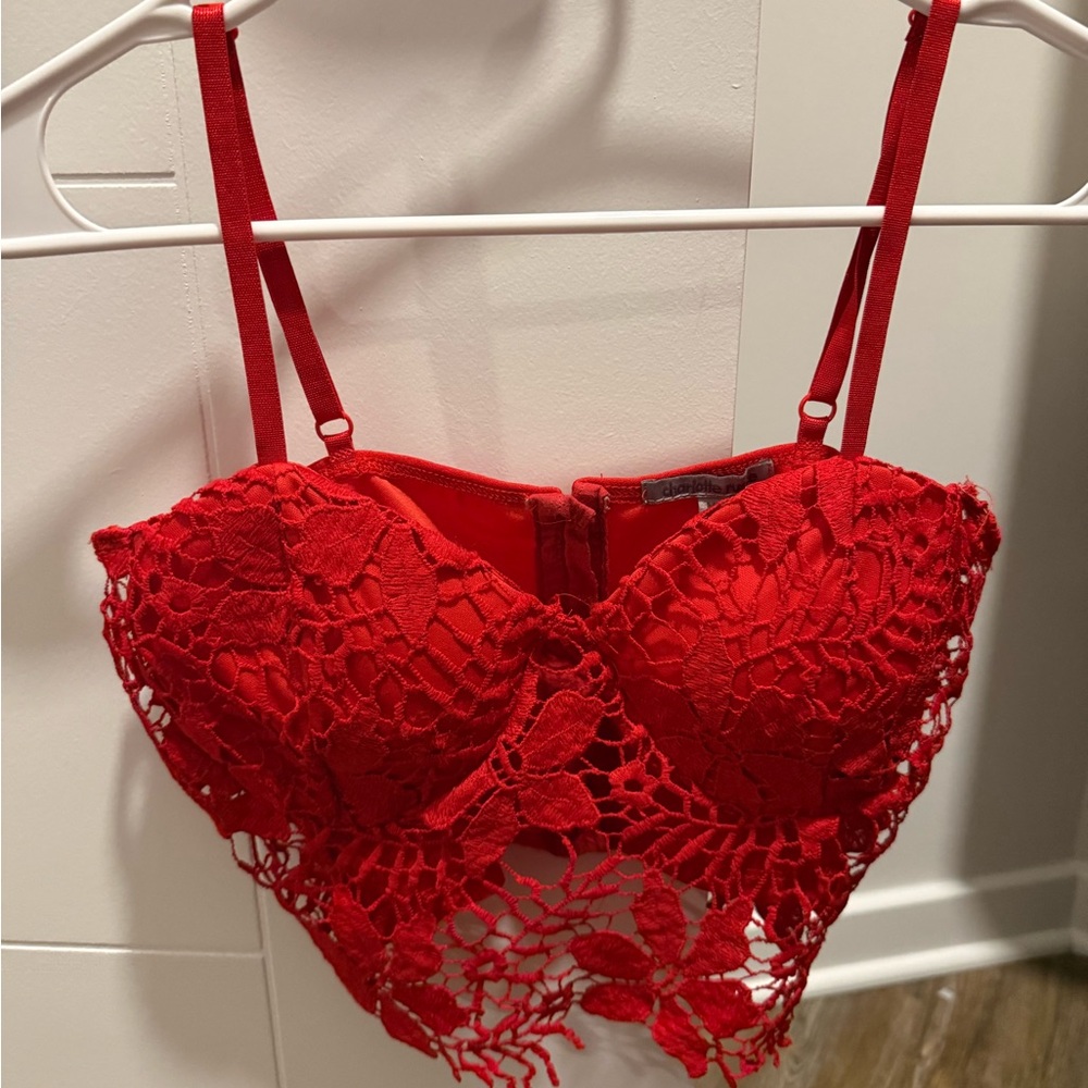 Red Lace Cropped Tank Top
